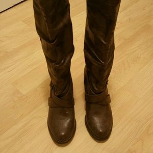 Illinois Brown Long Knee Leather Boots Booties